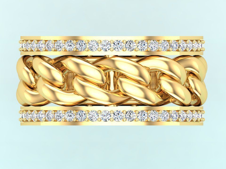 Chain Diamond ring - Miami Cuban ring - N8530A size 7 dot 5 3D print model_7