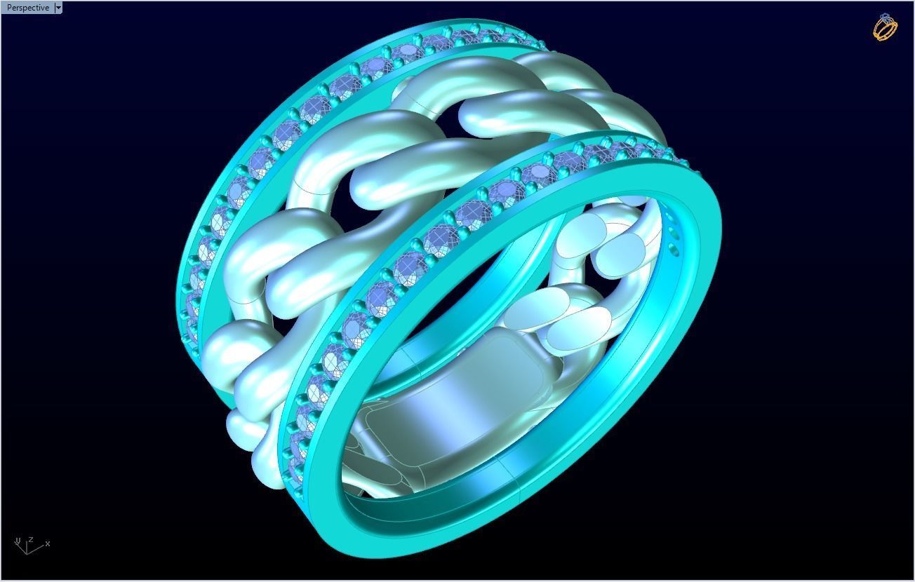 Chain Diamond ring - Miami Cuban ring - N8530A size 7 dot 5 3D print model_13
