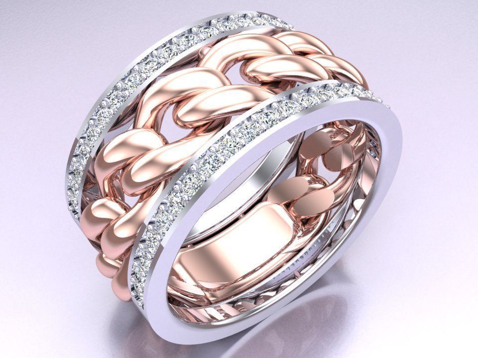 Chain Diamond ring - Miami Cuban ring - N8530A size 7 dot 5 3D print model_4