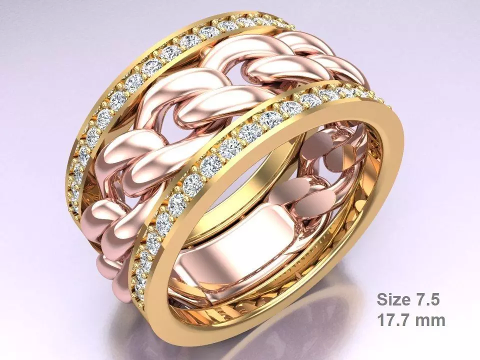Chain Diamond ring - Miami Cuban ring - N8530A size 7 dot 5 3D print model_0