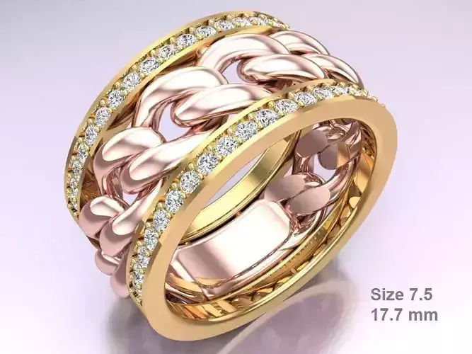 Chain Diamond ring - Miami Cuban ring - N8530A size 7 dot 5 3D print model Chain Diamond ring - Miami Cuban ring - N8530A size 7 dot 5 3D print model