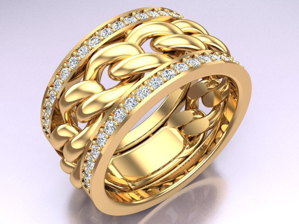 Chain Diamond ring - Miami Cuban ring - N8530A size 7 dot 5 3D print model_5