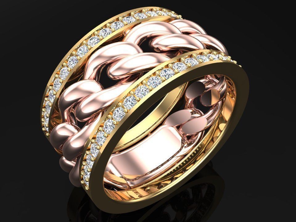 Chain Diamond ring - Miami Cuban ring - N8530A size 7 dot 5 3D print model_3