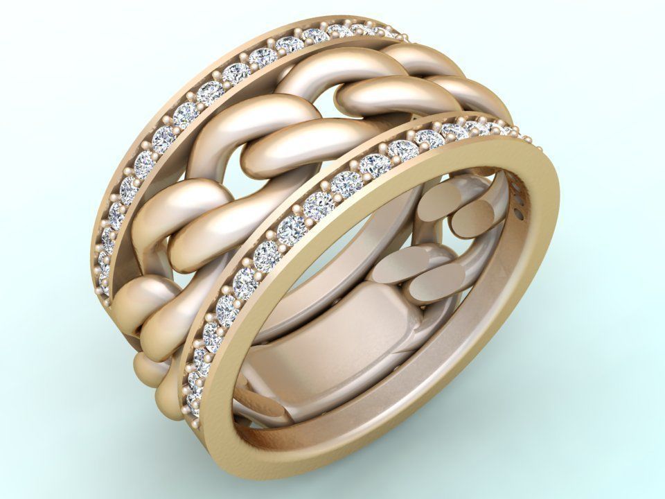 Chain Diamond ring - Miami Cuban ring - N8530A size 7 dot 5 3D print model_1