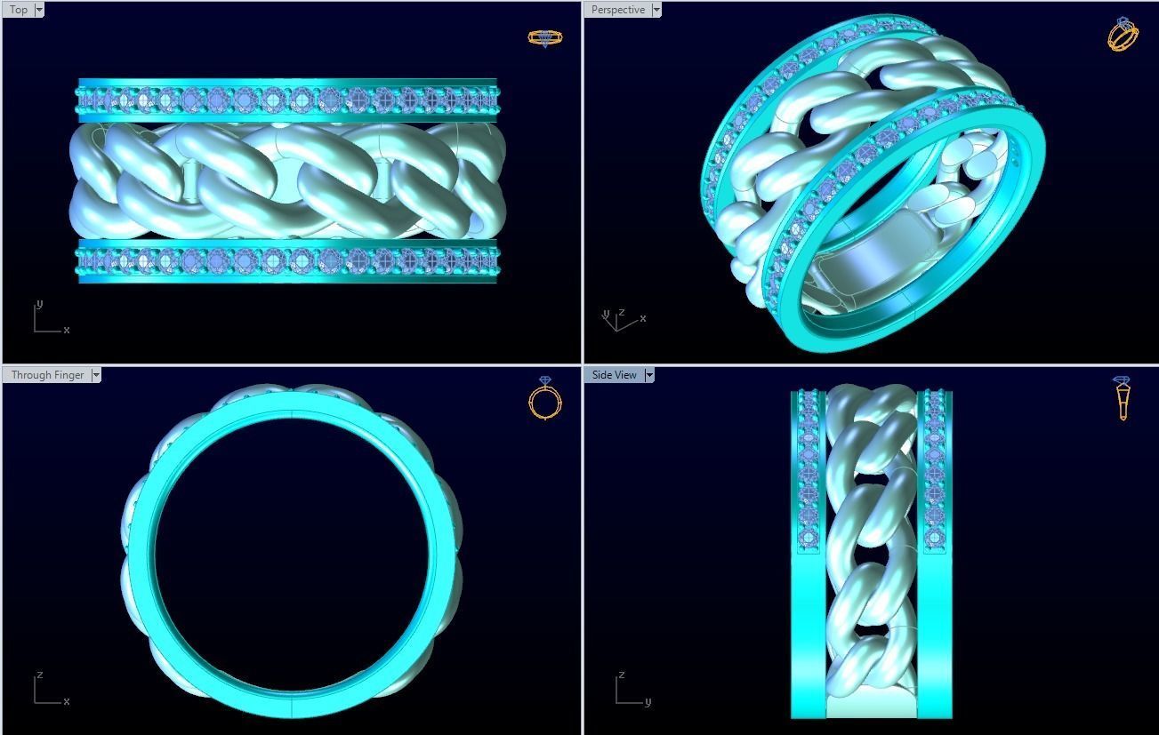 Chain Diamond ring - Miami Cuban ring - N8530A size 7 dot 5 3D print model_9