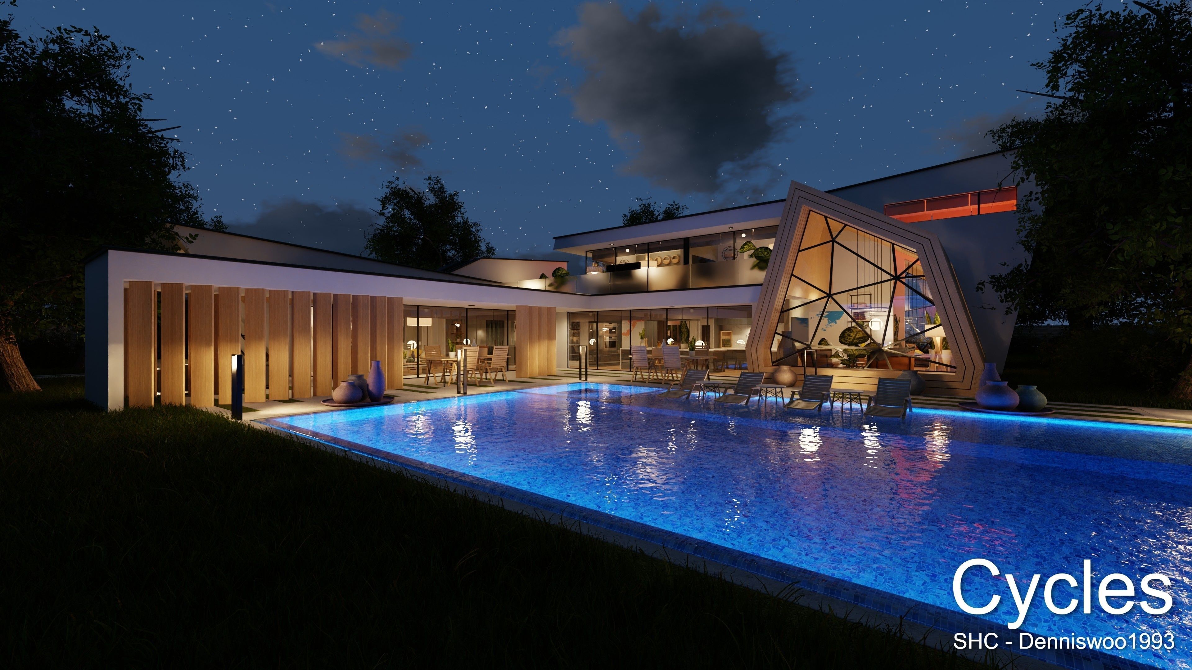 Modern villa 2021 Blender Eevee and Cycles 3 Low-poly 3D model_3