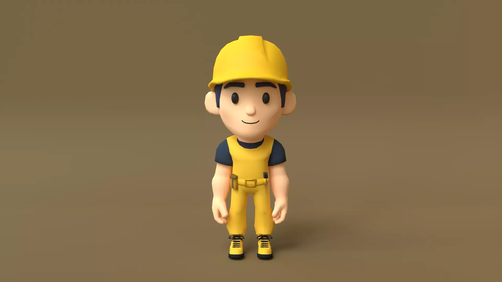 Builder Low Poly construction worker wearing hard hat Low-poly 3D model_0