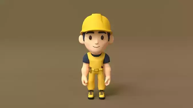 Builder Low Poly construction worker wearing hard hat