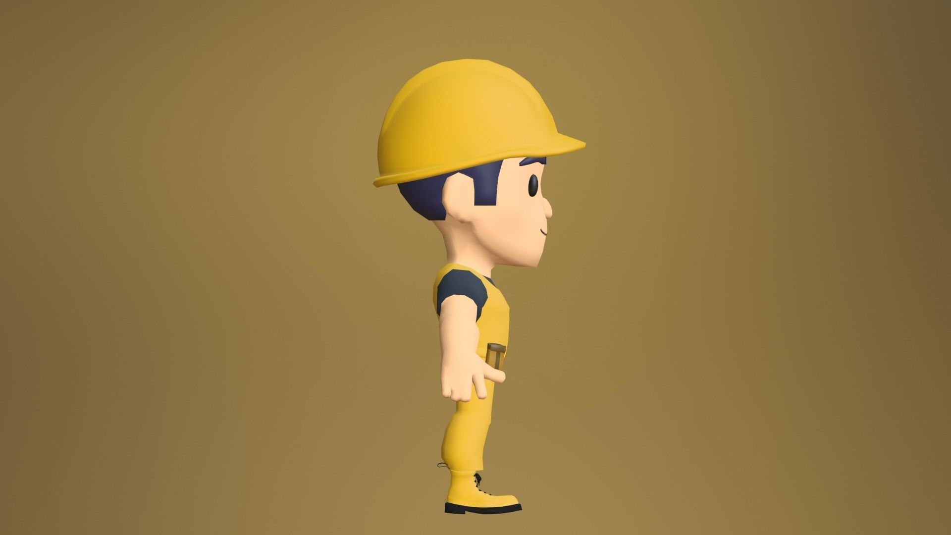 Builder Low Poly construction worker wearing hard hat Low-poly 3D model_10