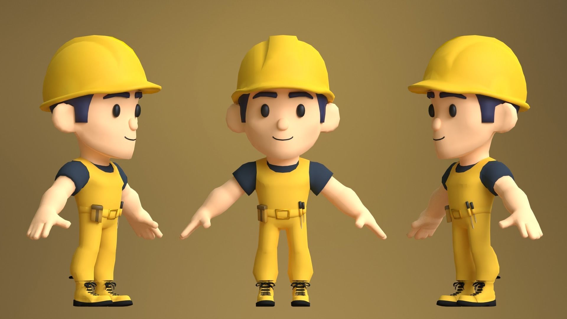Builder Low Poly construction worker wearing hard hat Low-poly 3D model_2
