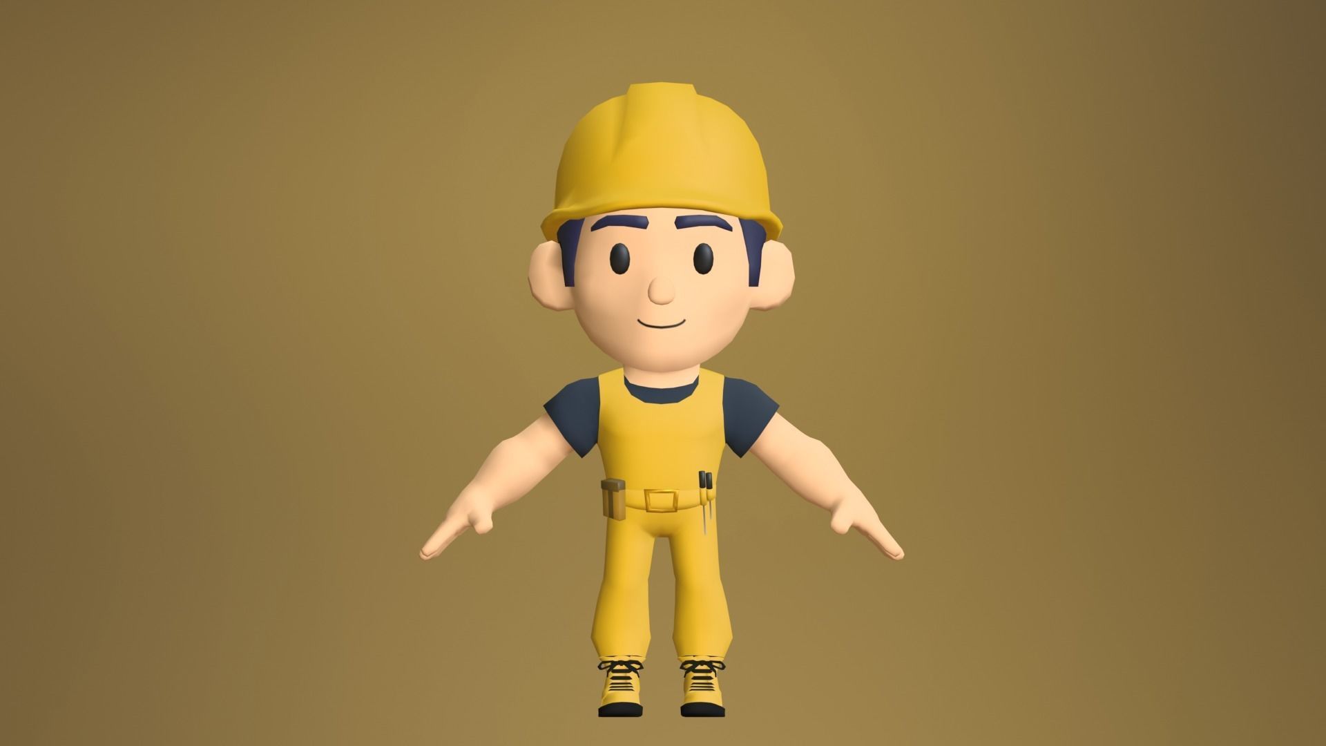 Builder Low Poly construction worker wearing hard hat Low-poly 3D model_9
