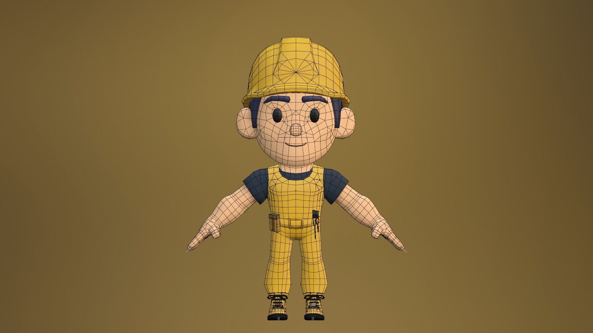 Builder Low Poly construction worker wearing hard hat Low-poly 3D model_21