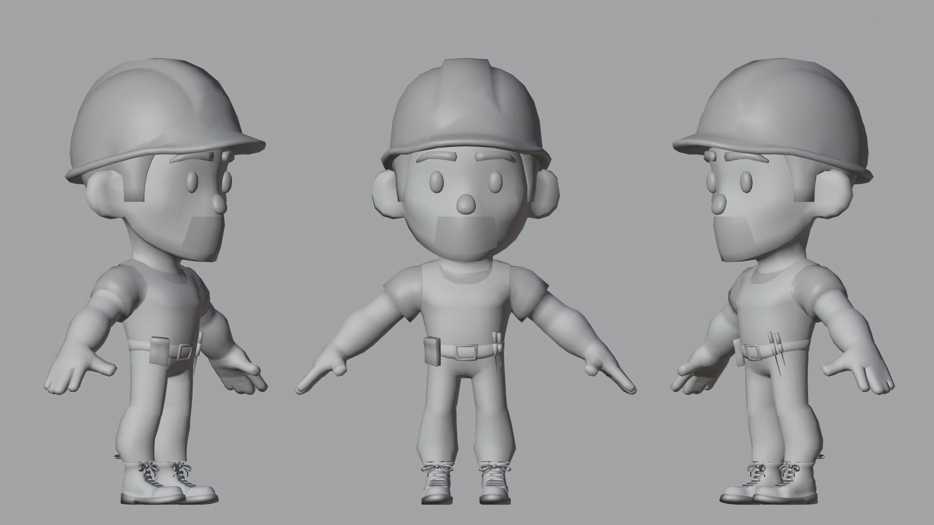 Builder Low Poly construction worker wearing hard hat Low-poly 3D model_4