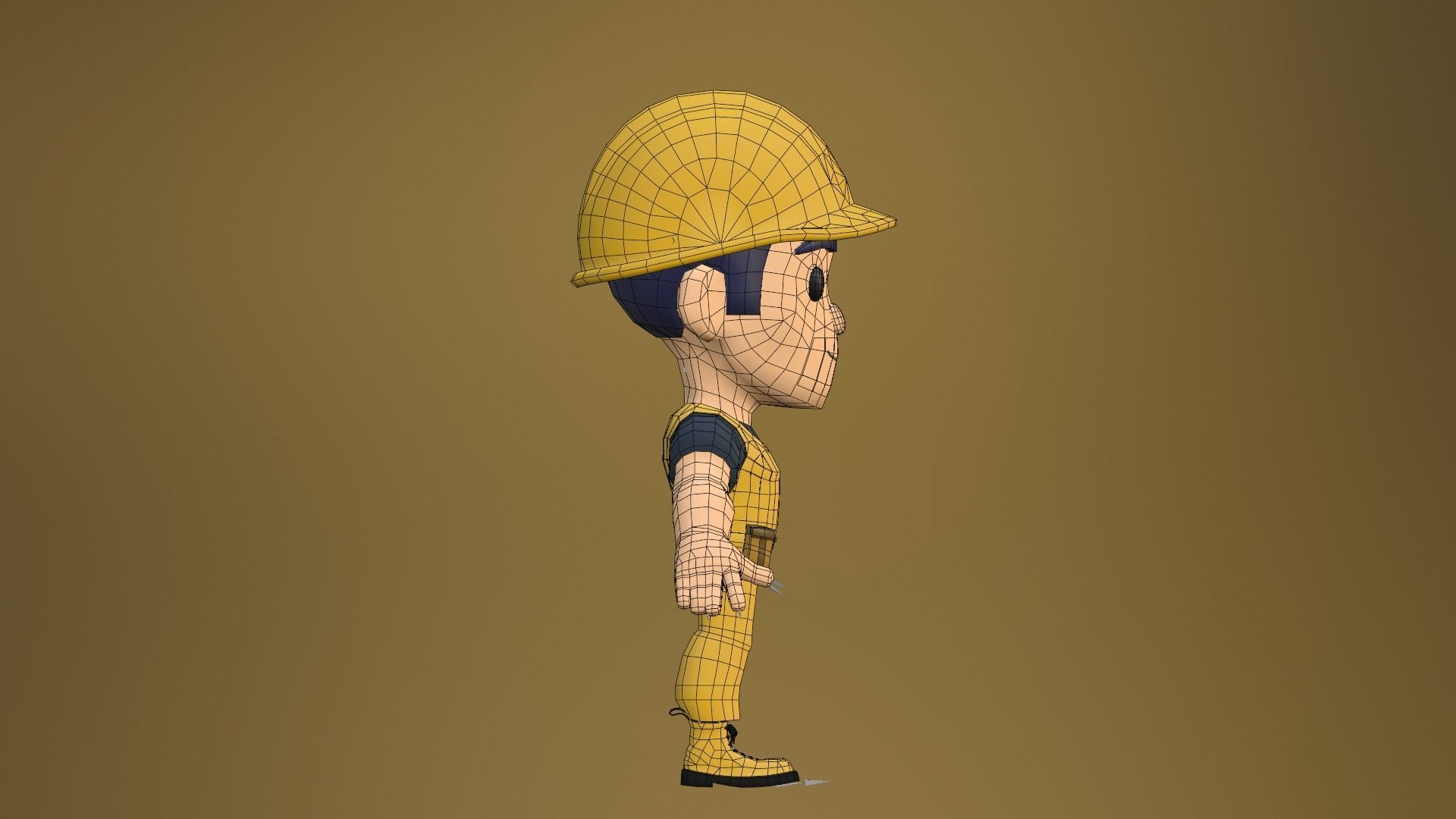 Builder Low Poly construction worker wearing hard hat Low-poly 3D model_22