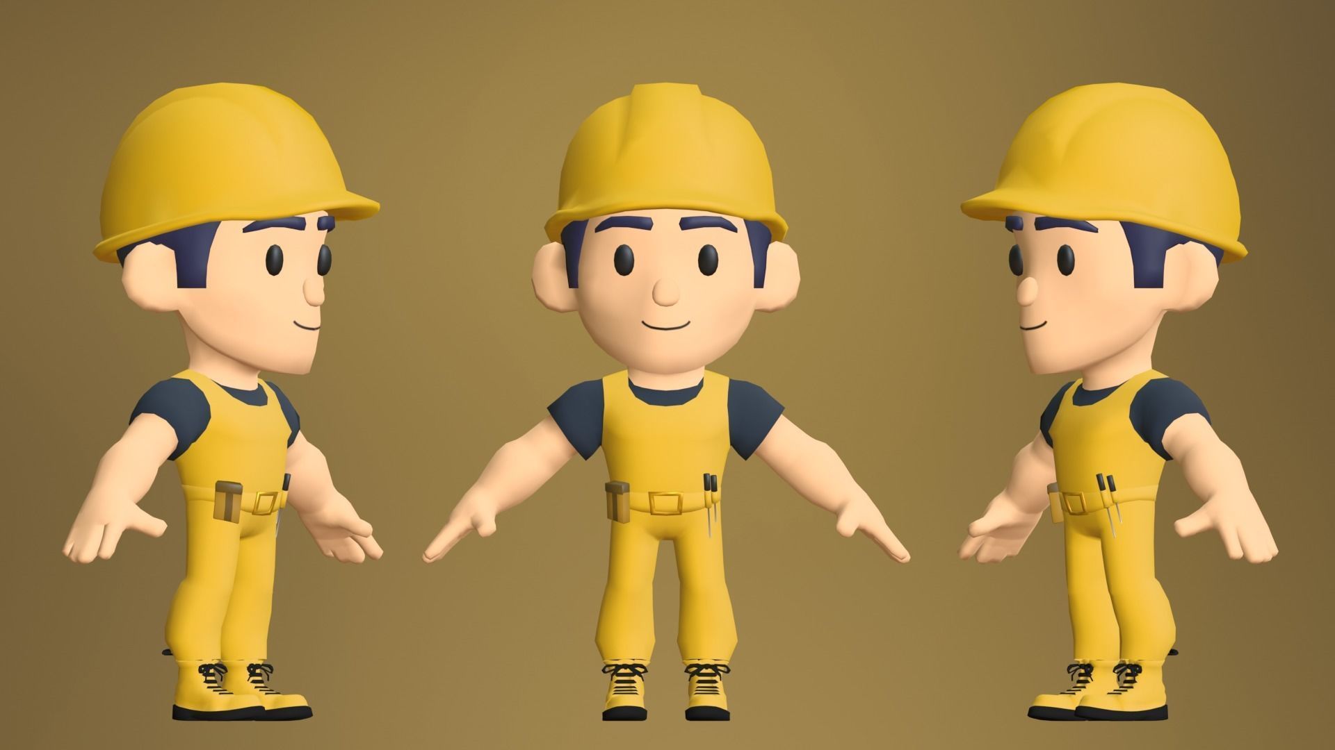 Builder Low Poly construction worker wearing hard hat Low-poly 3D model_3