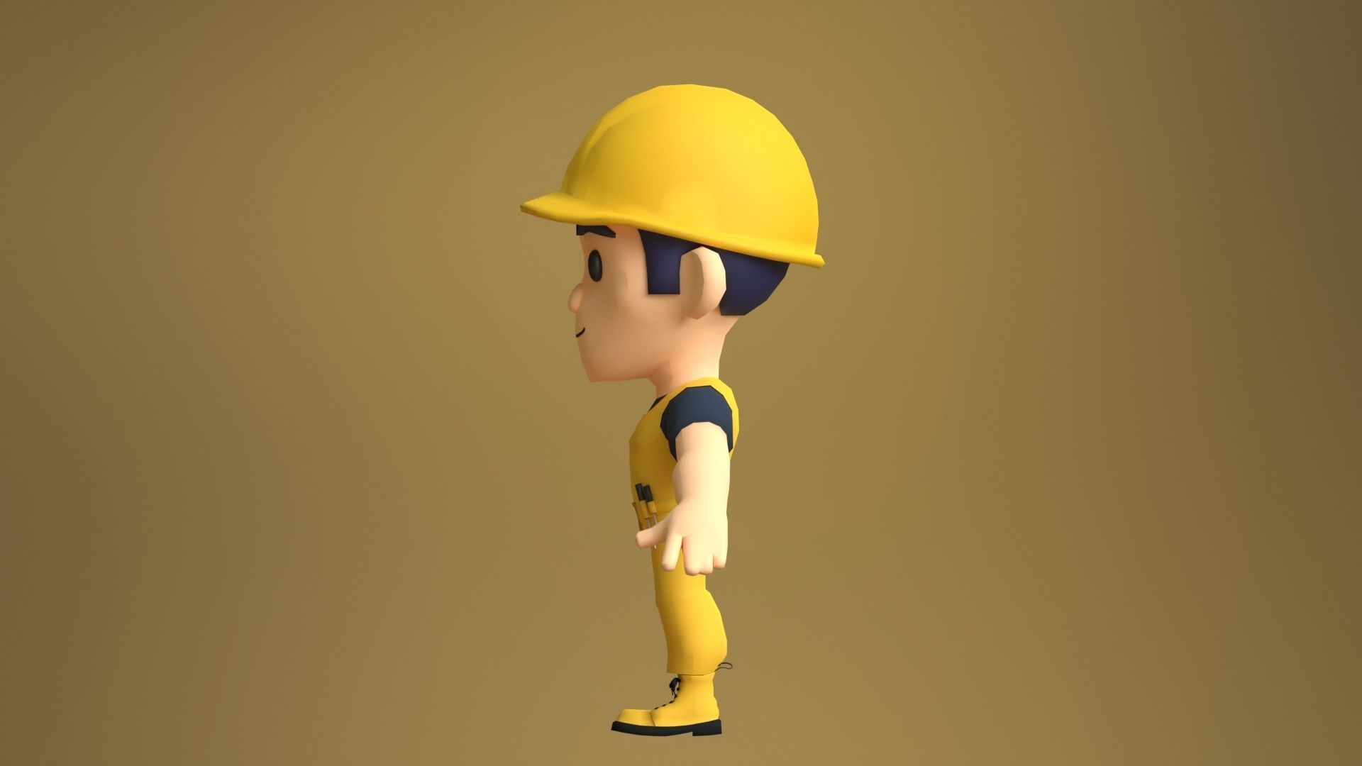 Builder Low Poly construction worker wearing hard hat Low-poly 3D model_8