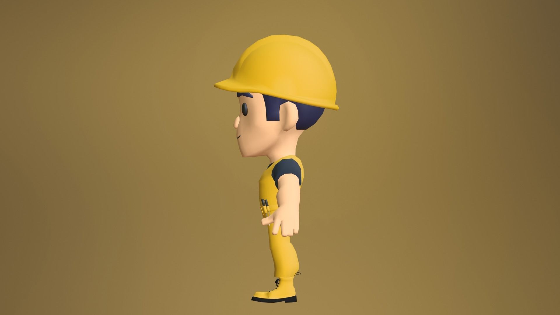 Builder Low Poly construction worker wearing hard hat Low-poly 3D model_12