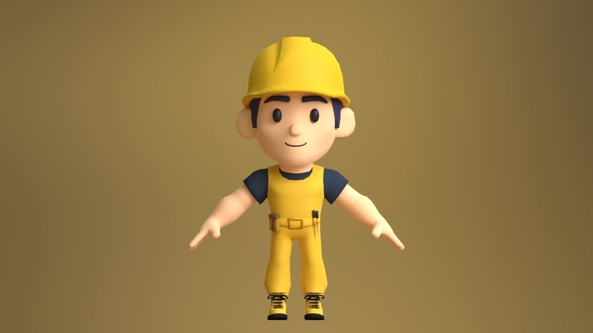 Builder Low Poly construction worker wearing hard hat Low-poly 3D model_5