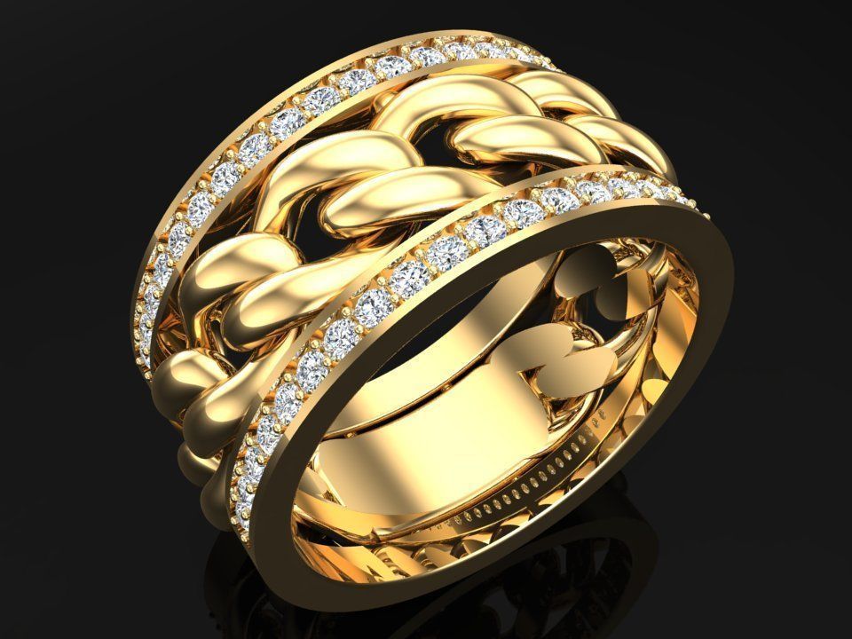 Chain Diamond ring - Miami Cuban ring - N8530A size 9 dot 5 3D print model_2