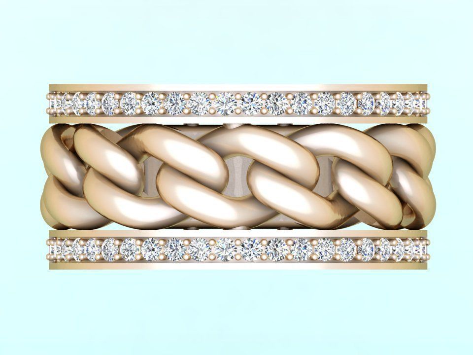 Chain Diamond ring - Miami Cuban ring - N8530A size 9 dot 5 3D print model_9