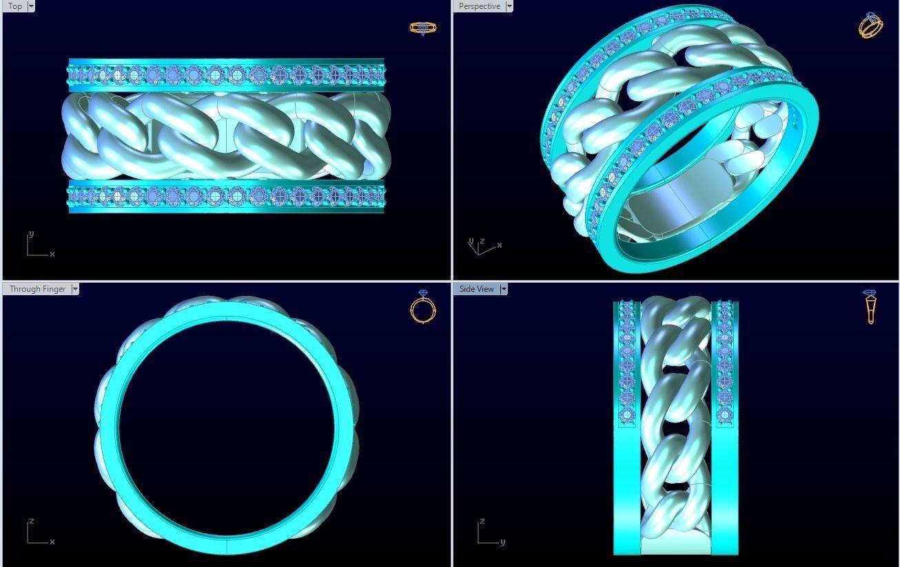 Chain Diamond ring - Miami Cuban ring - N8530A size 9 dot 5 3D print model_10