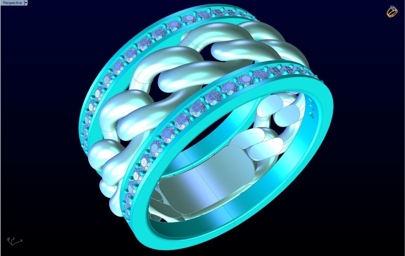 Chain Diamond ring - Miami Cuban ring - N8530A size 9 dot 5 3D print model_14