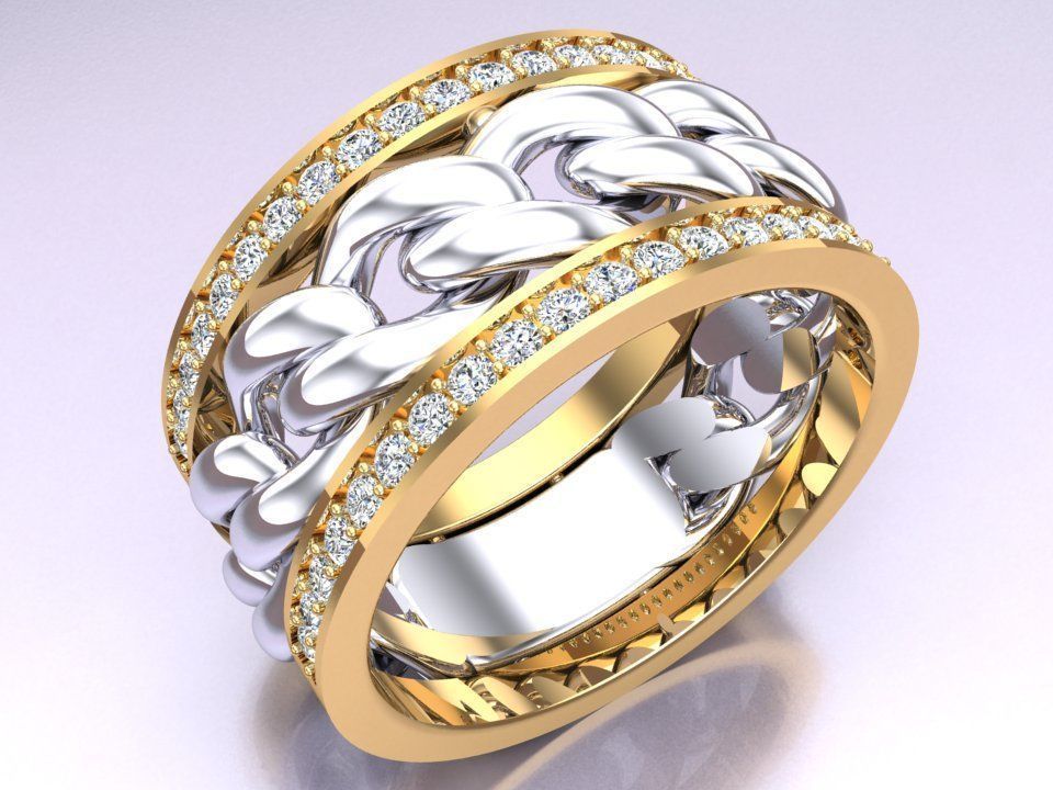 Chain Diamond ring - Miami Cuban ring - N8530A size 9 dot 5 3D print model_5