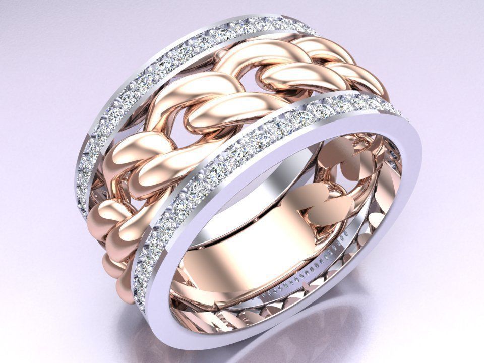 Chain Diamond ring - Miami Cuban ring - N8530A size 9 dot 5 3D print model_6
