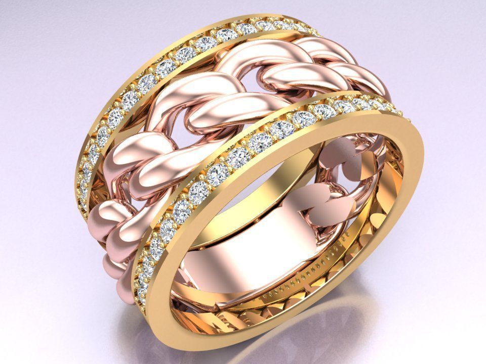 Chain Diamond ring - Miami Cuban ring - N8530A size 9 dot 5 3D print model_1