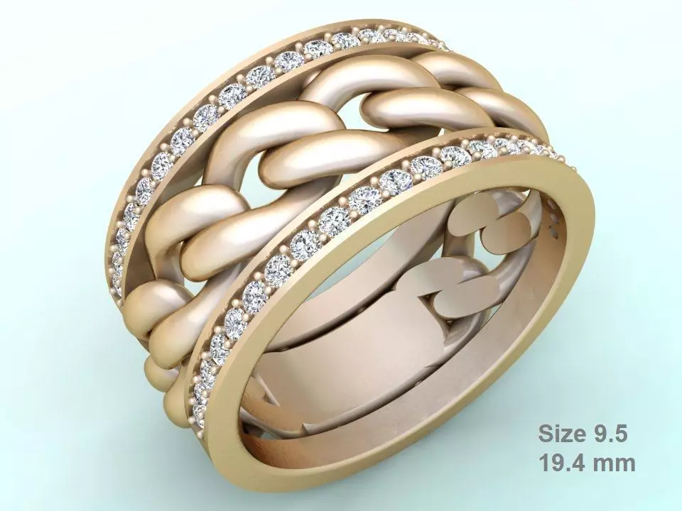 Chain Diamond ring - Miami Cuban ring - N8530A size 9 dot 5 3D print model_0