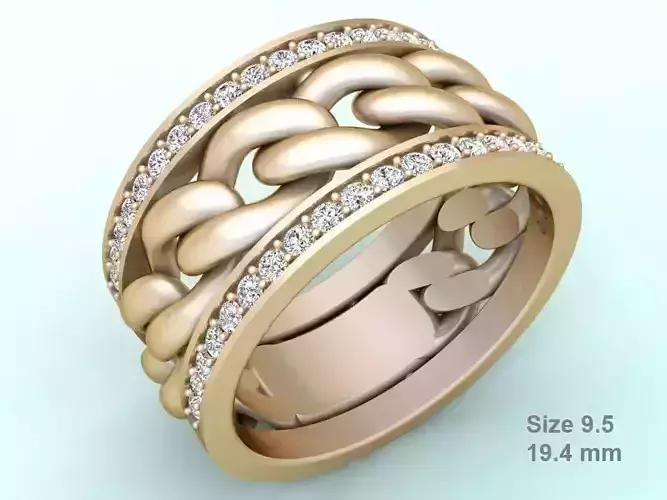 Chain Diamond ring - Miami Cuban ring - N8530A size 9 dot 5 3D print model Chain Diamond ring - Miami Cuban ring - N8530A size 9 dot 5 3D print model