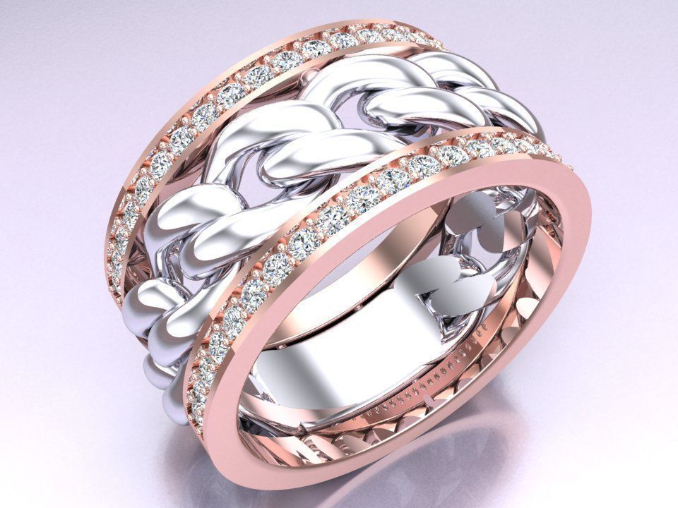 Chain Diamond ring - Miami Cuban ring - N8530A size 9 dot 5 3D print model_4