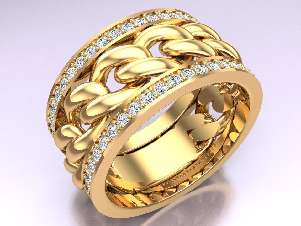 Chain Diamond ring - Miami Cuban ring - N8530A size 9 dot 5 3D print model_7