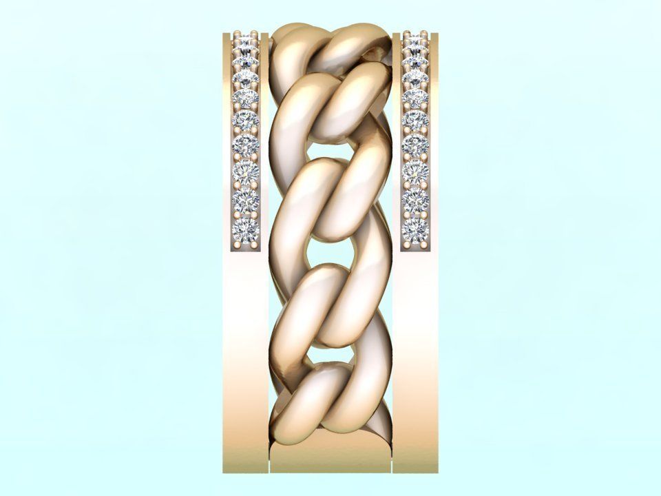 Chain Diamond ring - Miami Cuban ring - N8530A size 9 dot 5 3D print model_8