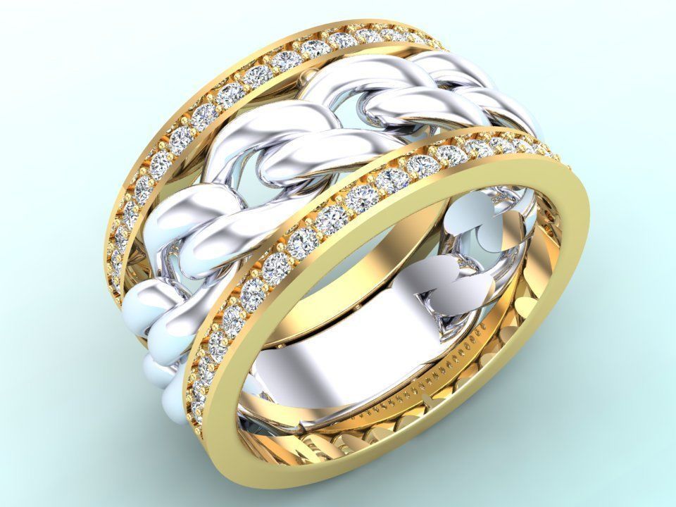 Chain Diamond ring - Miami Cuban ring - N8530A size 9 dot 5 3D print model_3