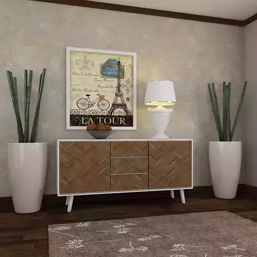 Living Room Wood Mirror Table Bamboo Artdeco Set 3D model