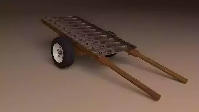 Cart OBJ wooden with wheels