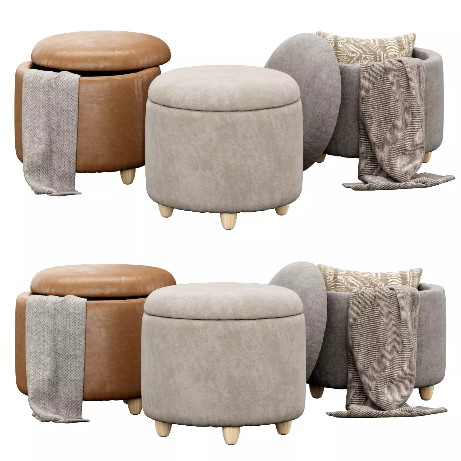 Louise Storage Ottoman set 3D model_0