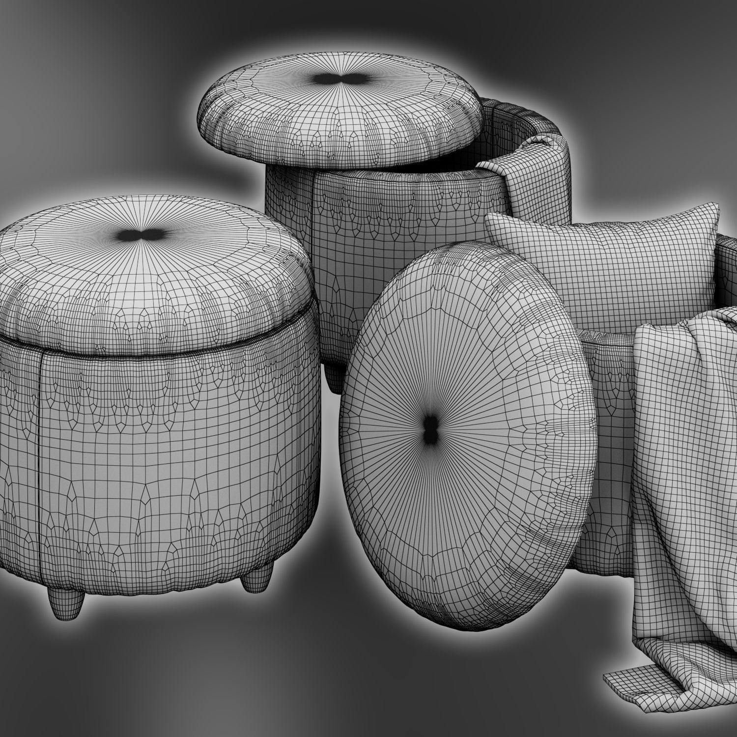 Louise Storage Ottoman set 3D model_5