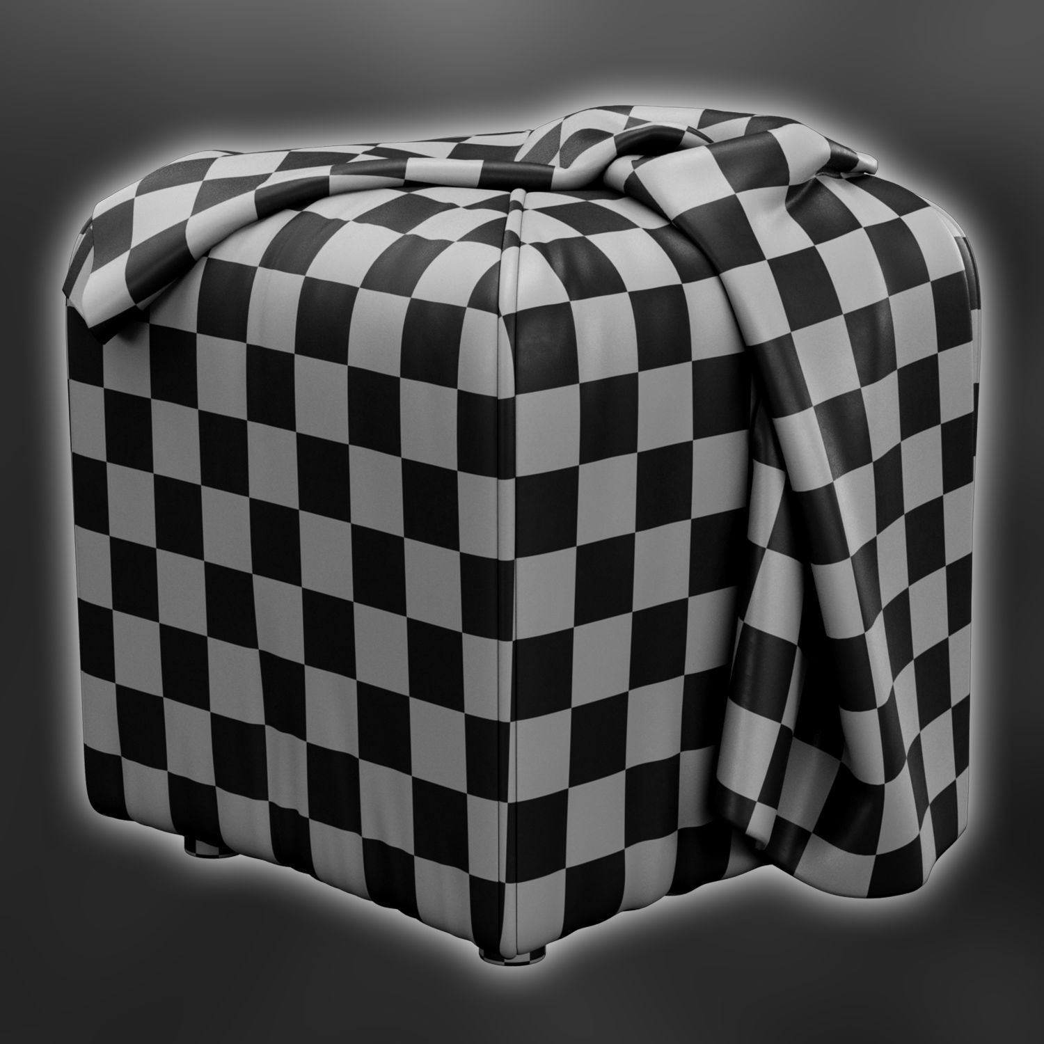 Quane Tufted Square Cube Ottoman 3D model_5