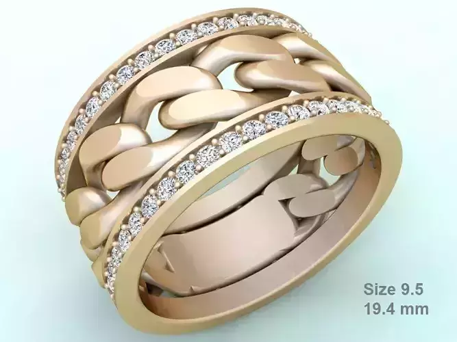 Chain Diamond ring - Miami Cuban ring - N8530 size 9 dot 5 3D print model