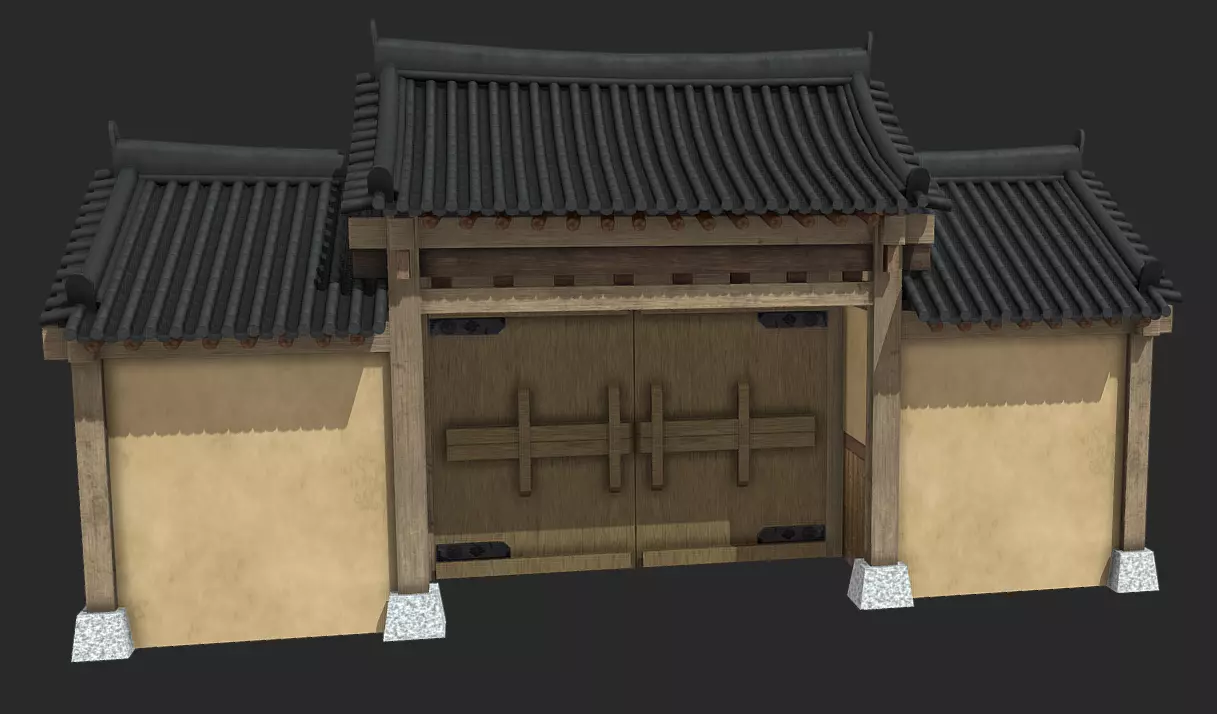 Korean Traditional House Hanok Door Low-poly 3D model_0