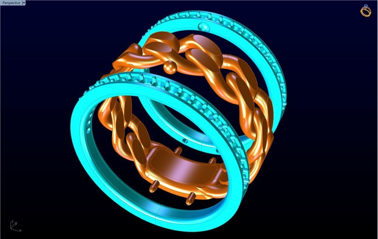 Chain Diamond ring - Miami Cuban ring - N8530 size 6 3D print model_11
