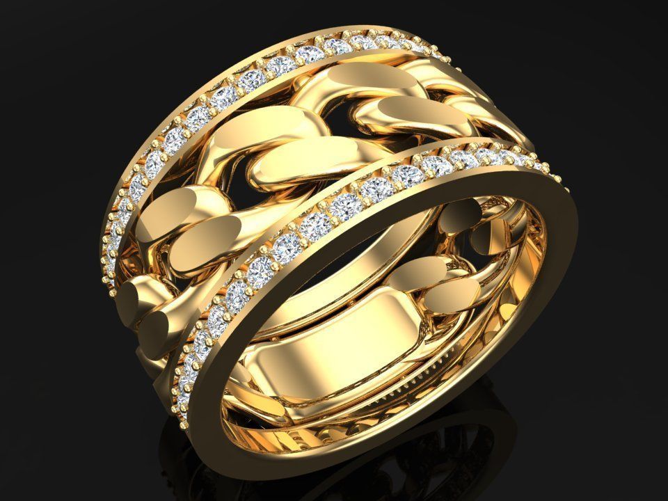 Chain Diamond ring - Miami Cuban ring - N8530 size 6 3D print model_4