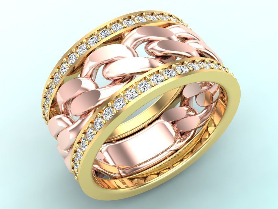 Chain Diamond ring - Miami Cuban ring - N8530 size 6 3D print model_3