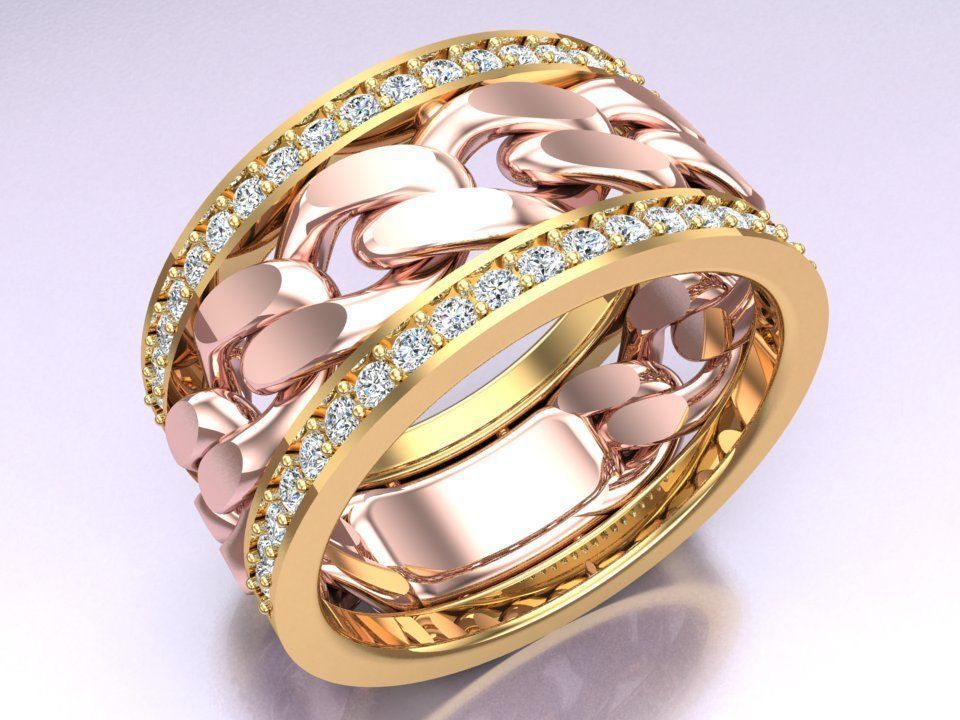 Chain Diamond ring - Miami Cuban ring - N8530 size 6 3D print model_5