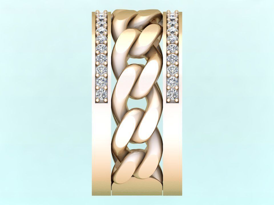 Chain Diamond ring - Miami Cuban ring - N8530 size 6 3D print model_8