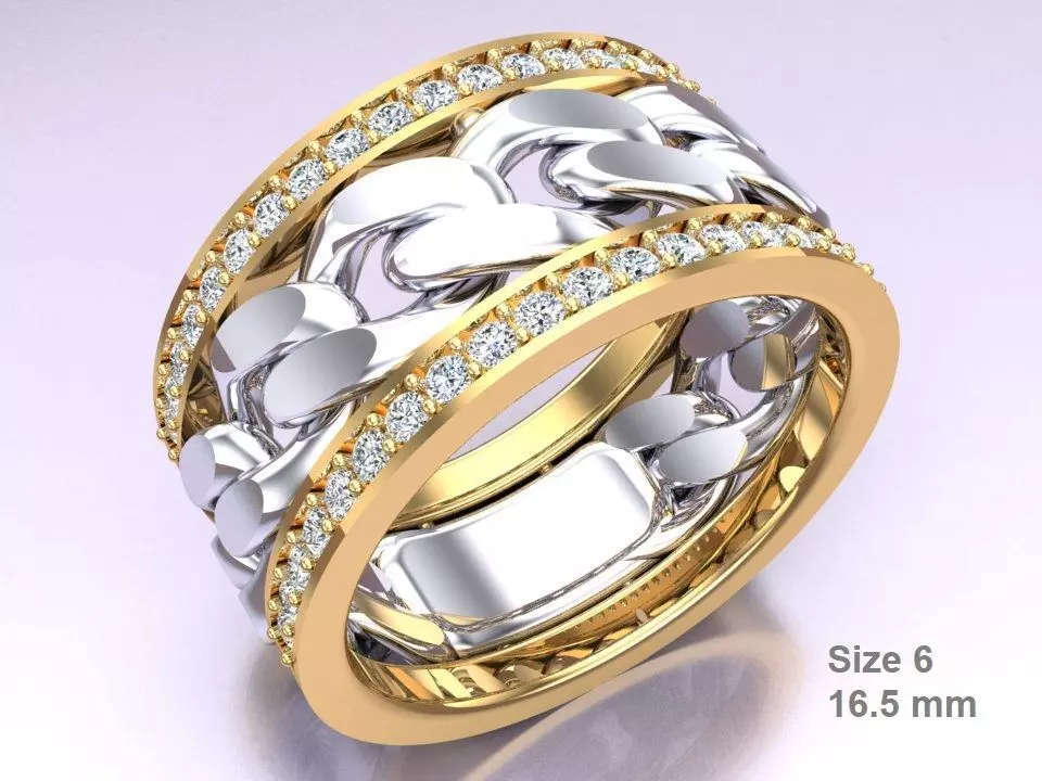 Chain Diamond ring - Miami Cuban ring - N8530 size 6 3D print model_0