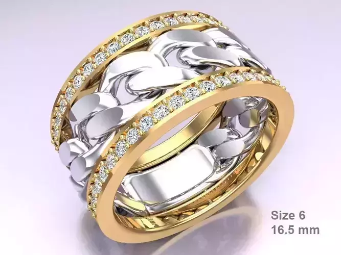 Chain Diamond ring - Miami Cuban ring - N8530 size 6 3D print model
