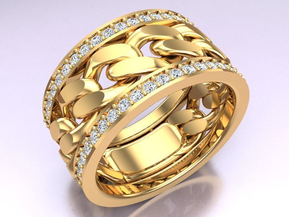 Chain Diamond ring - Miami Cuban ring - N8530 size 6 3D print model_2